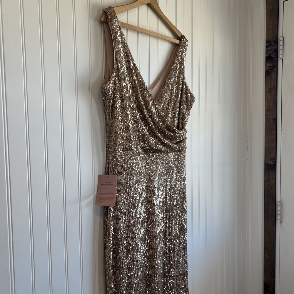 BHLDN Surrey Gown Dress  Anthropologie Sz 18 Gold Sequin Wedding Formal Prom NWT - Picture 12 of 12